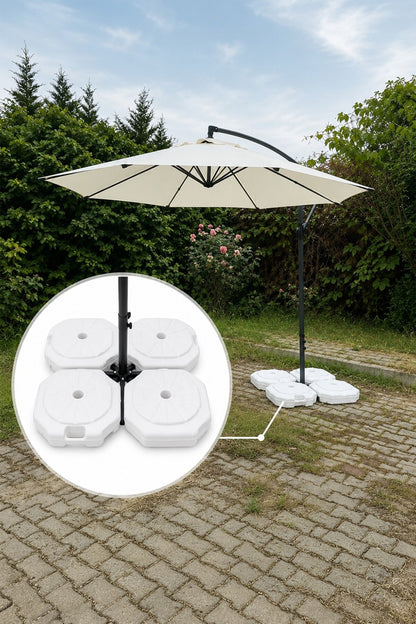 Makaralı Krem Bahçe Şemsiyesi 300 cm Çap / 8 Telli + 4'lü 20 lt Sabitleyici Bidon DAHİLDİR