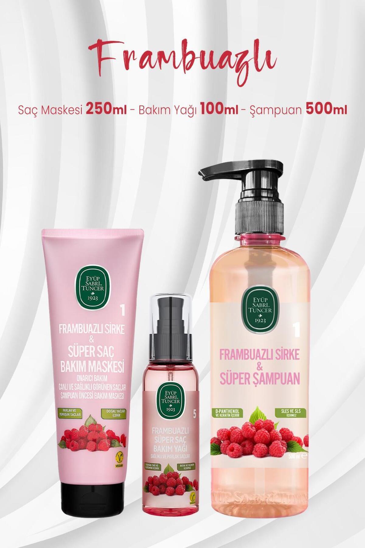 Frambuazlı Saç Maskesi 250 ml, Saç Yağı 100 ml ve Şampuan 500 ml