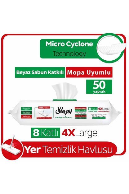 Easy Clean Beyaz Sabun + Çamaşır Suyu Katkılı Mopa Uyumlu Yer Temizlik Havlusu 2x50 100 Yapra