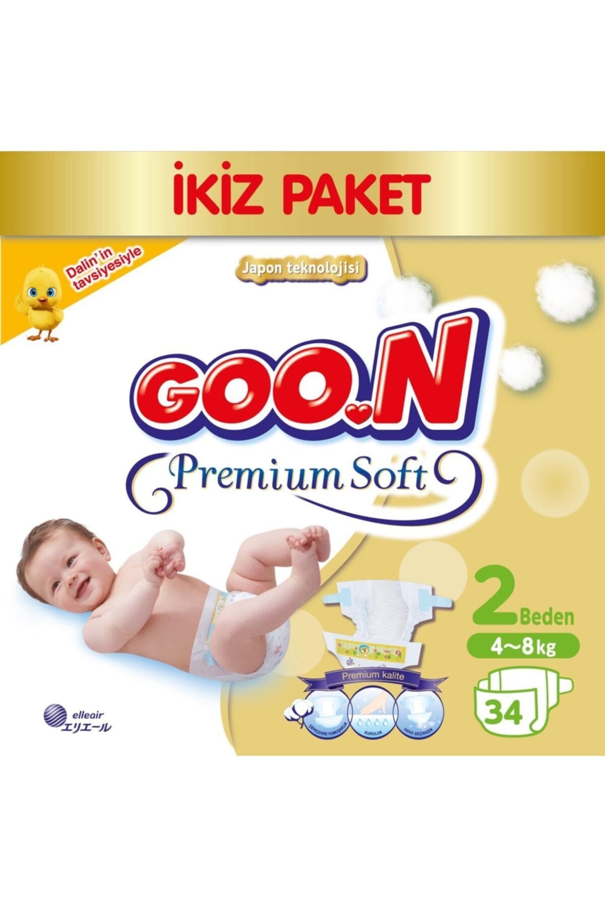 Goon Bebek Bezi Premium Soft Yenidoğan 2 Beden Ekonomik Paket 34 Adet
