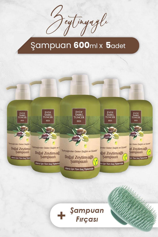 Zeytinyağlı Şampuan 600 ml x 5 Adet ve Şampuan Fırçası