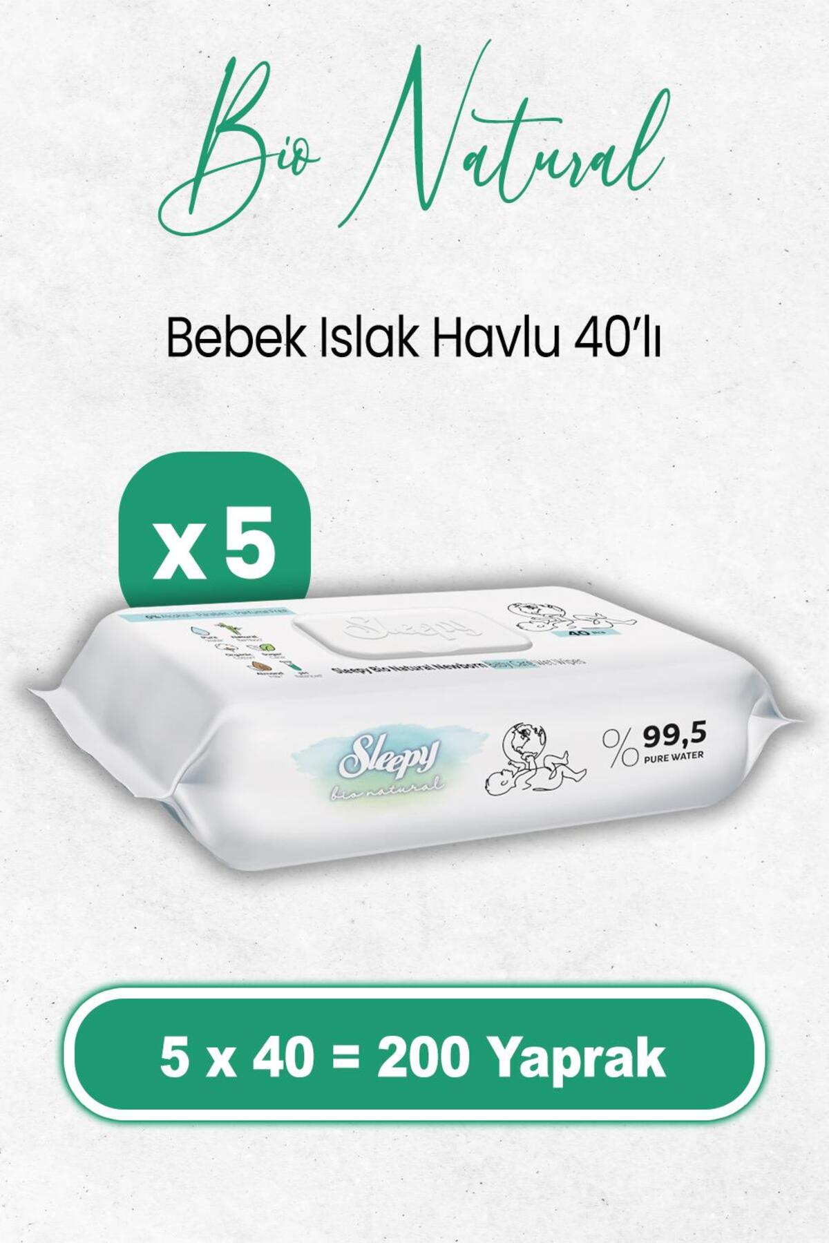 Bio Natural Yenidoğan Islak Havlu 40 x 5 Adet (200 Yaprak)