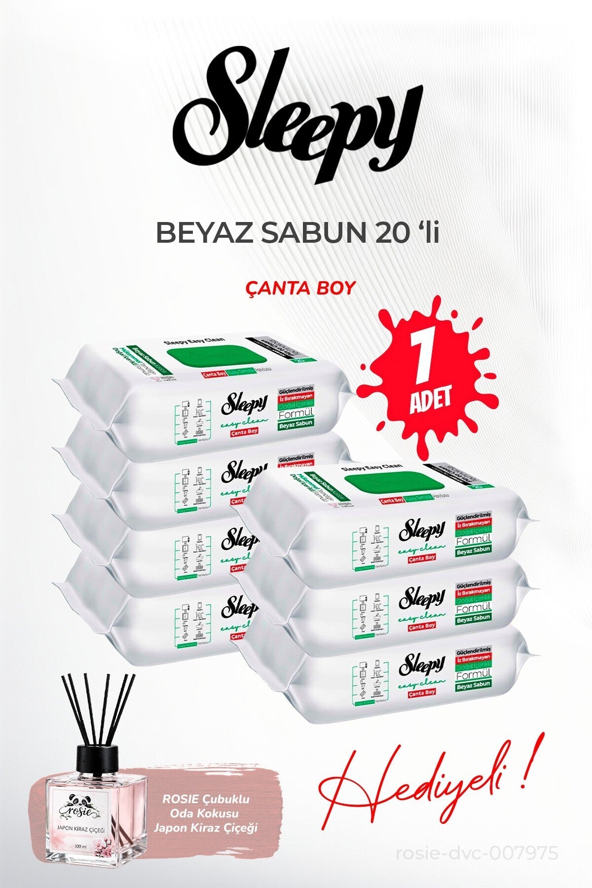 Beyaz Sabun (7 paket x 20 yaprak) Çanta Boy ve ROSIE oda kokusu