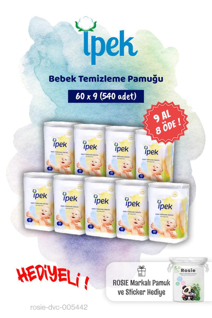 9 AL 8 ÖDE 60'lı Bebek Temizleme Pamuğu ve Rosie Hediye