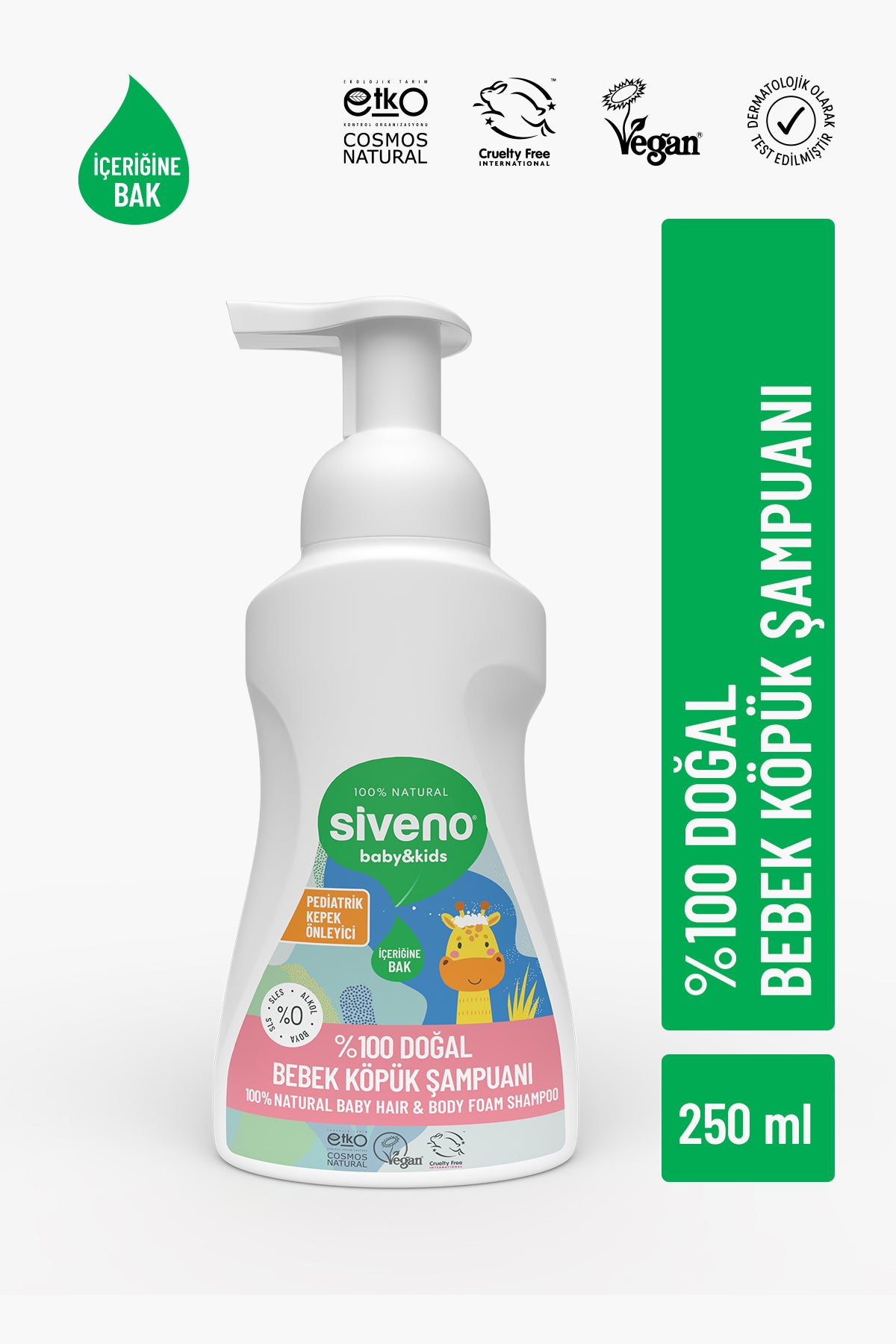 %100 Doğal Bebek Köpük Şampuanı Yenidoğan Saç ve Vücut Nemlendirici Bitkisel Vegan 250 ml