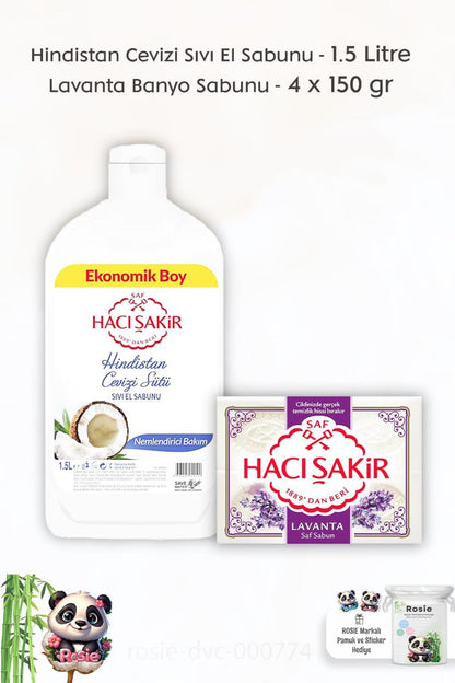 Hindistan Cevizi Sıvı El Sabunu 1500 ml, Lavanta Kokulu Banyo Sabunu 4 x 150 gr ve ROSI