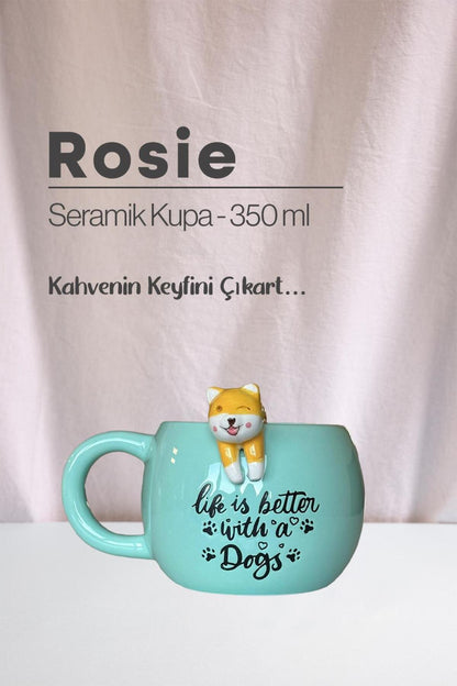 Köpek ve Panda Figürlü Seramik Kupa 350 ml