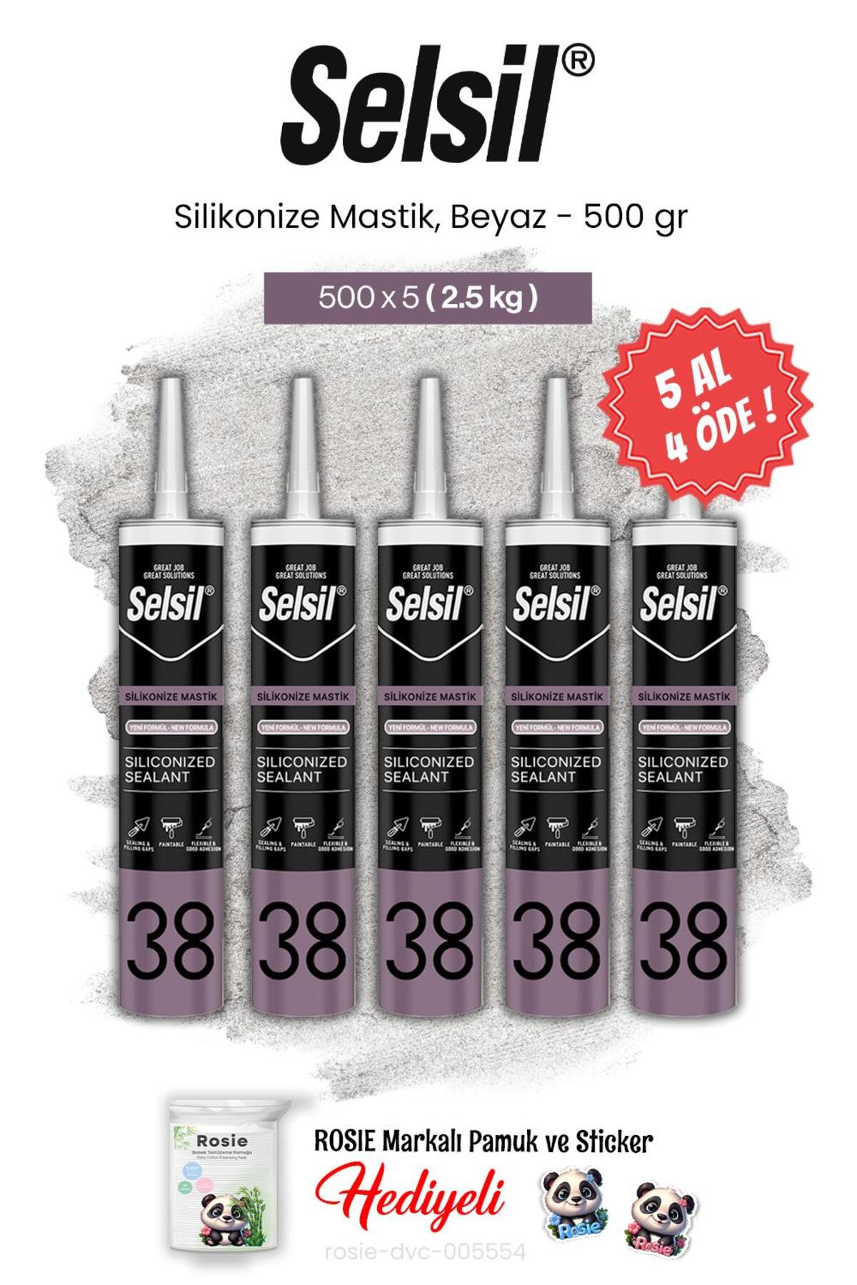 5 AL 4 ÖDE Silikonize Mastik, 500 gr, Beyaz ve rosie pamuk