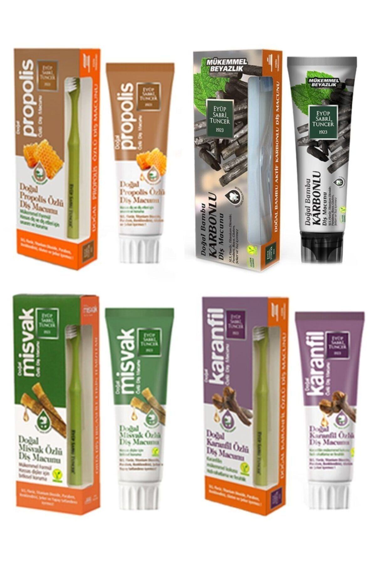 Diş Fırçalı Diş Macunu, Misvak, Karanfil, Propolis, Doğal Bambu Karbon 4'lü Set