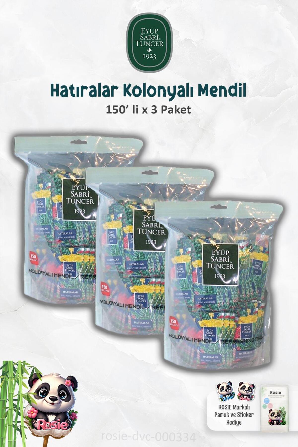 3 Paket Hatıralar Kolonyalı Mendil 150'li ve ROSIE Pamuk