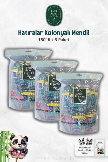 3 Paket Hatıralar Kolonyalı Mendil 150'li ve ROSIE Pamuk
