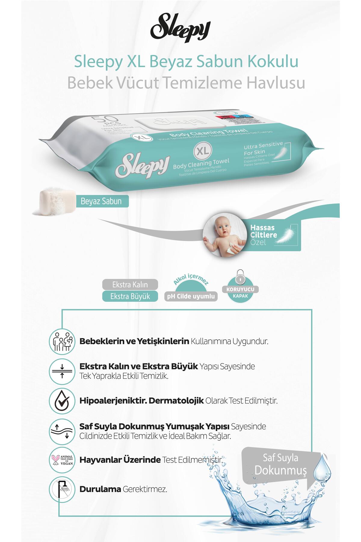 50'li Vücut Temizleme Havlusu x7 ve Medium Yetişkin Bez 16'lı, ROSIE hediye