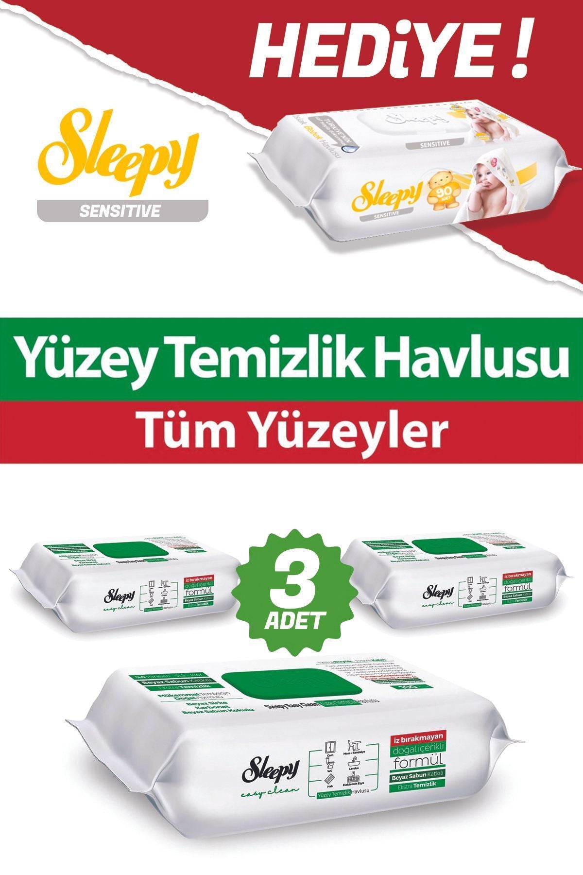 Beyaz Sabun Katkılı Easy Clean 3X100 ve Sensitive 90'lı Hediye