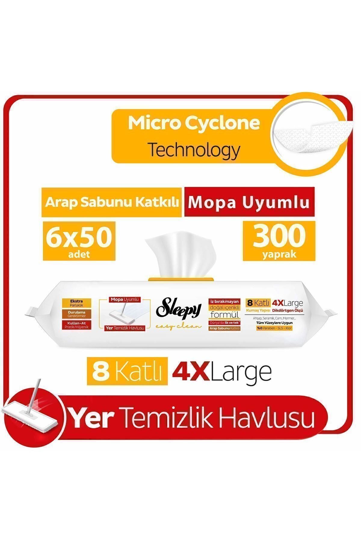 Easy Clean Arap Sabunu Katkılı Mopa Uyumlu Yer Temizlik Havlusu&mendili 6x50 (300 YAPRAK)