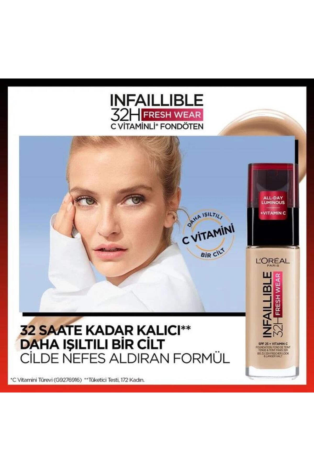 3 Adet Loreal Paris Infaillible 32H Fresh Wear Fondöten 125 Natural Beige ve ROSIE