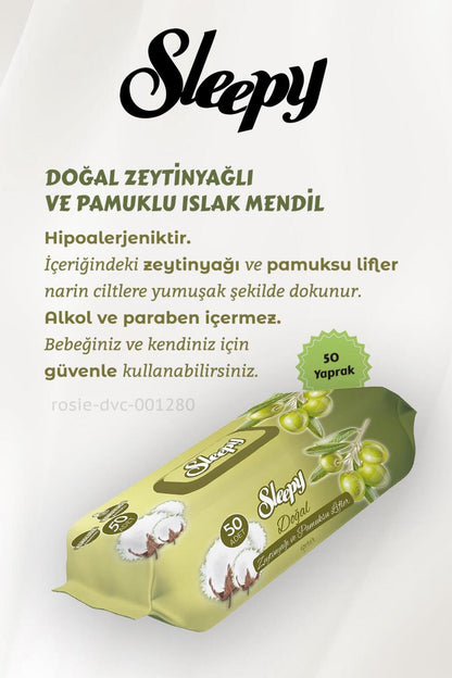 16 AL 14 ÖDE Sleepy Doğal Zeytinyağlı Ve Pamuklu Islak Bebek Havlusu 50'li ve ROSIE