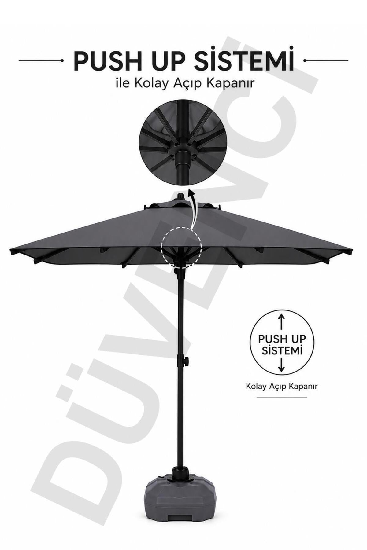 Alubrella Antrasit Kare Güneş Şemsiyesi, 210x210 / 8 Telli, BİDONLU