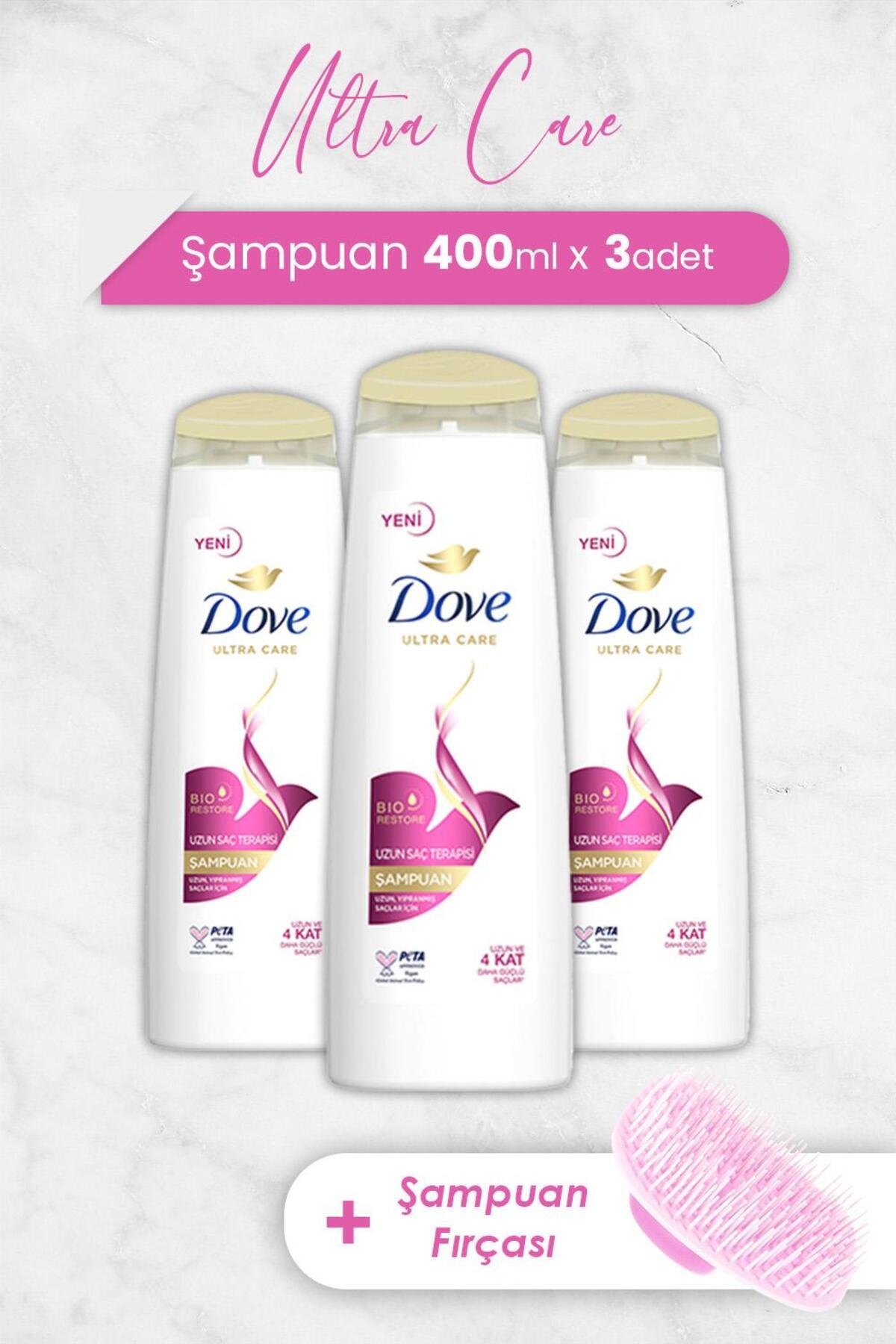 Ultra Care Şampuan Uzun Saç Terapisi 400 ml x 3 Adet ve Şampuan Fırçası