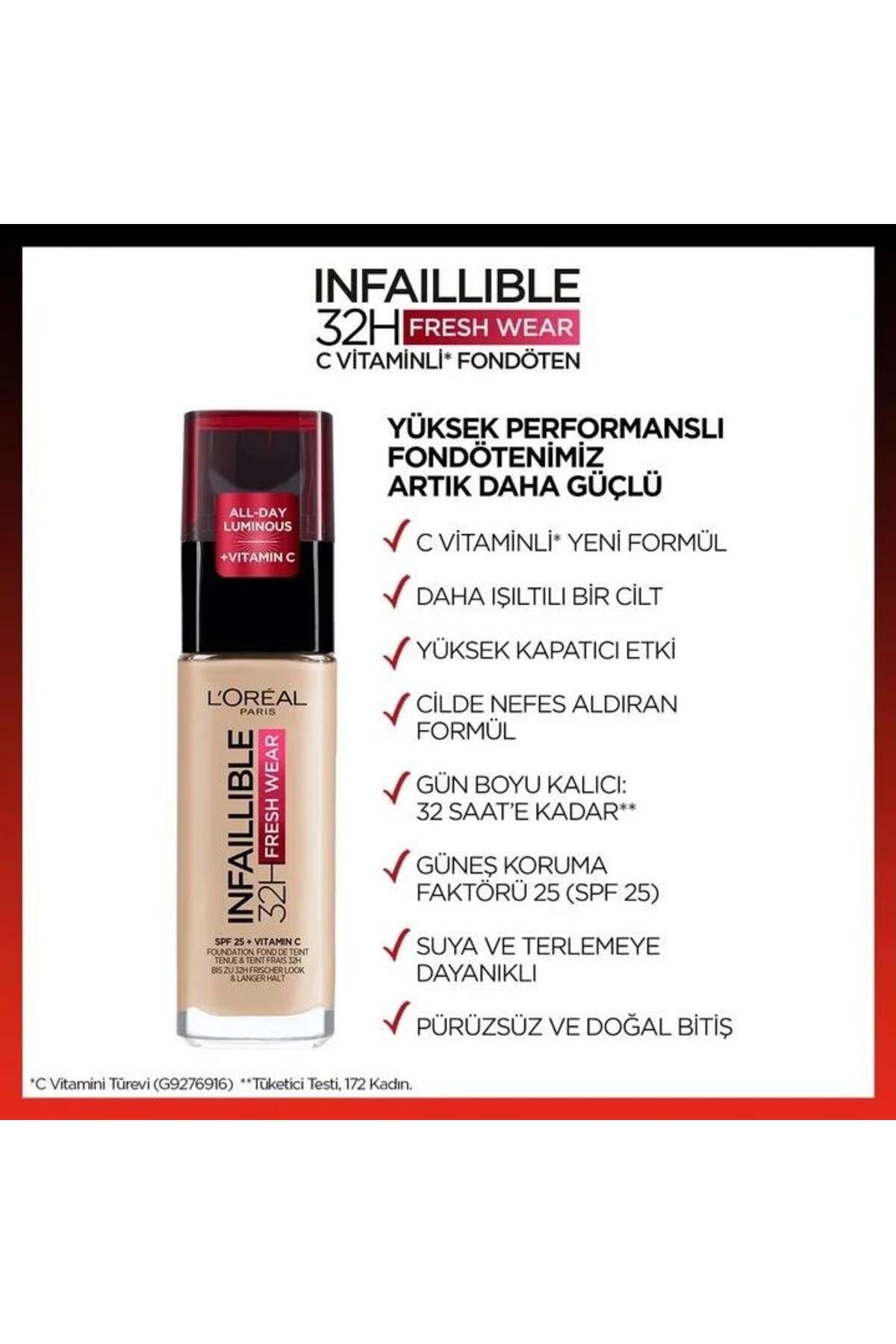 3 Adet Loreal Paris Infaillible 32H Fresh Wear Fondöten 125 Natural Beige ve ROSIE