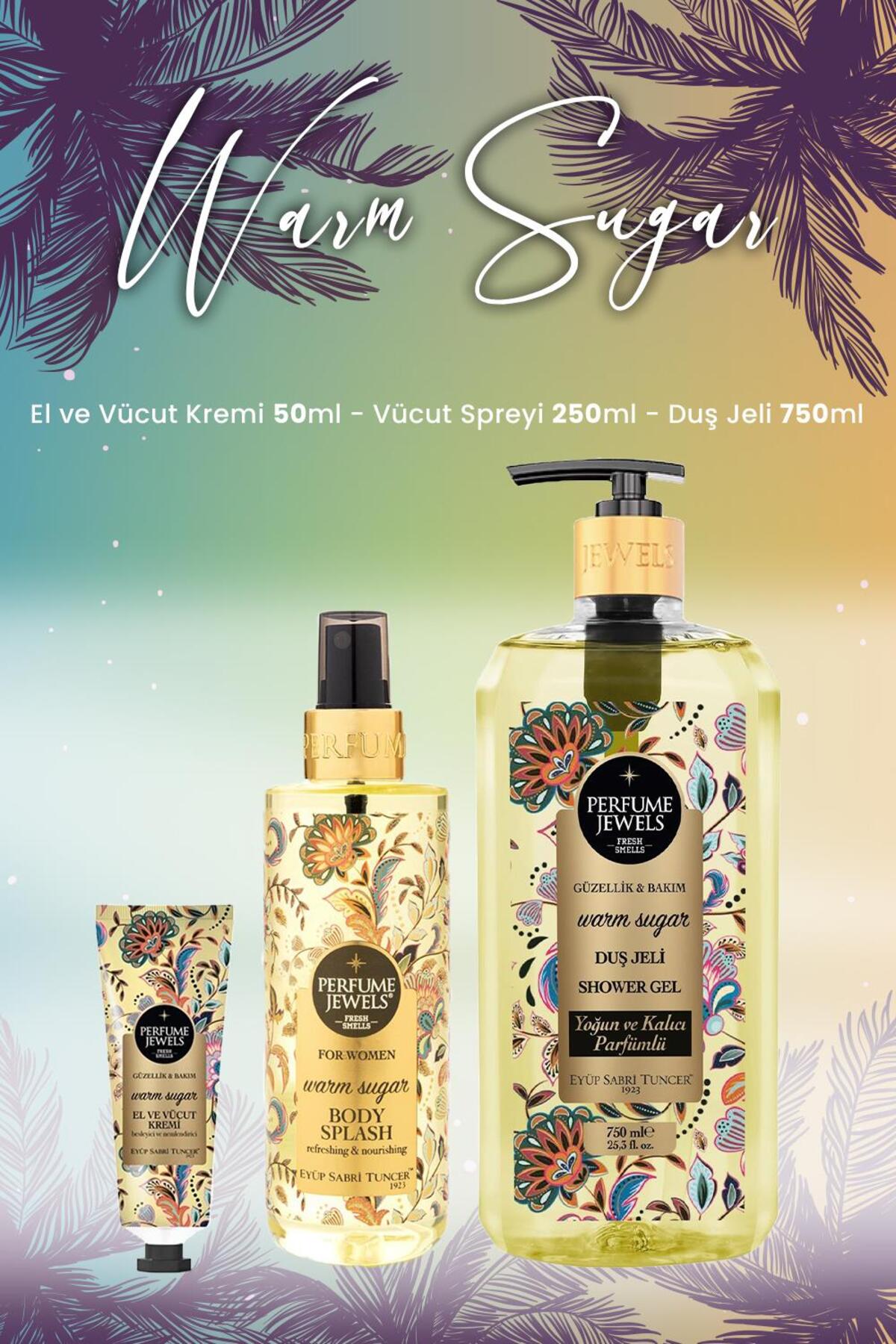 Warm Sugar Vücut Spreyi 250 ml, Duş Jeli 750 ml ve Krem 50 ml