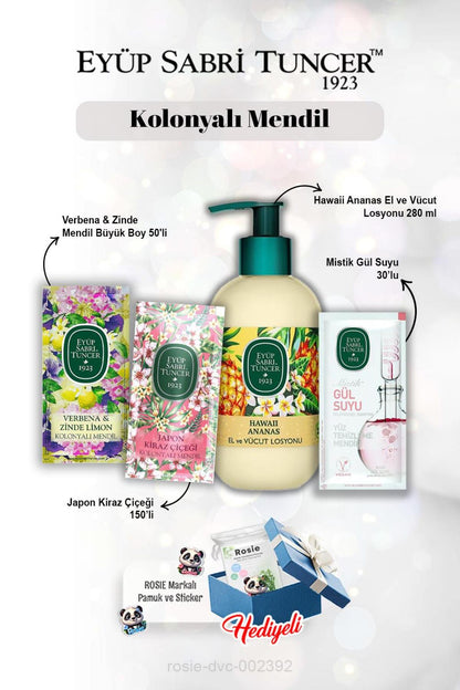 Hawaii Ananas Losyon 280 ml, Gül suyu 30'lu, Kiraz Çiçeği 150'li, Verbena & Zinde 50'li, ve Rosie