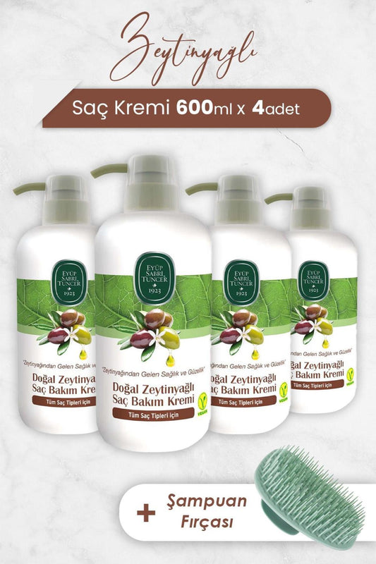 Zeytinyağlı Saç Kremi 600 ml x 4 Adet ve Şampuan Fırçası