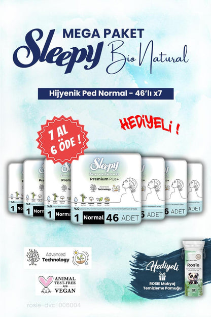 Mega Paket 7 AL 6 ÖDE Bio Hijyenik ped 46'lı Normal ve ROSIE makyaj pamuğu