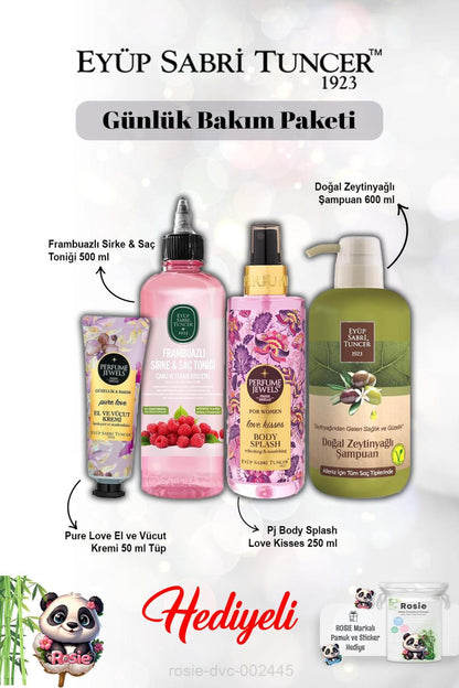 Vücut Spreyi Love Kisses ve Pure Love Krem, Zeytinyağlı Şampuan, Frambuaz Tonik ve Rosie