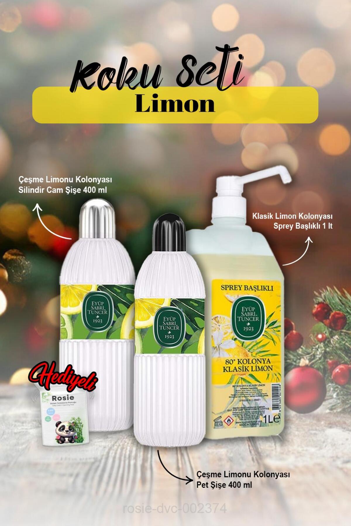 Çeşme Limonu Kolonya Pet ve Cam şişe 400 ml, 1lt klasik limon ve Rosie Hediye