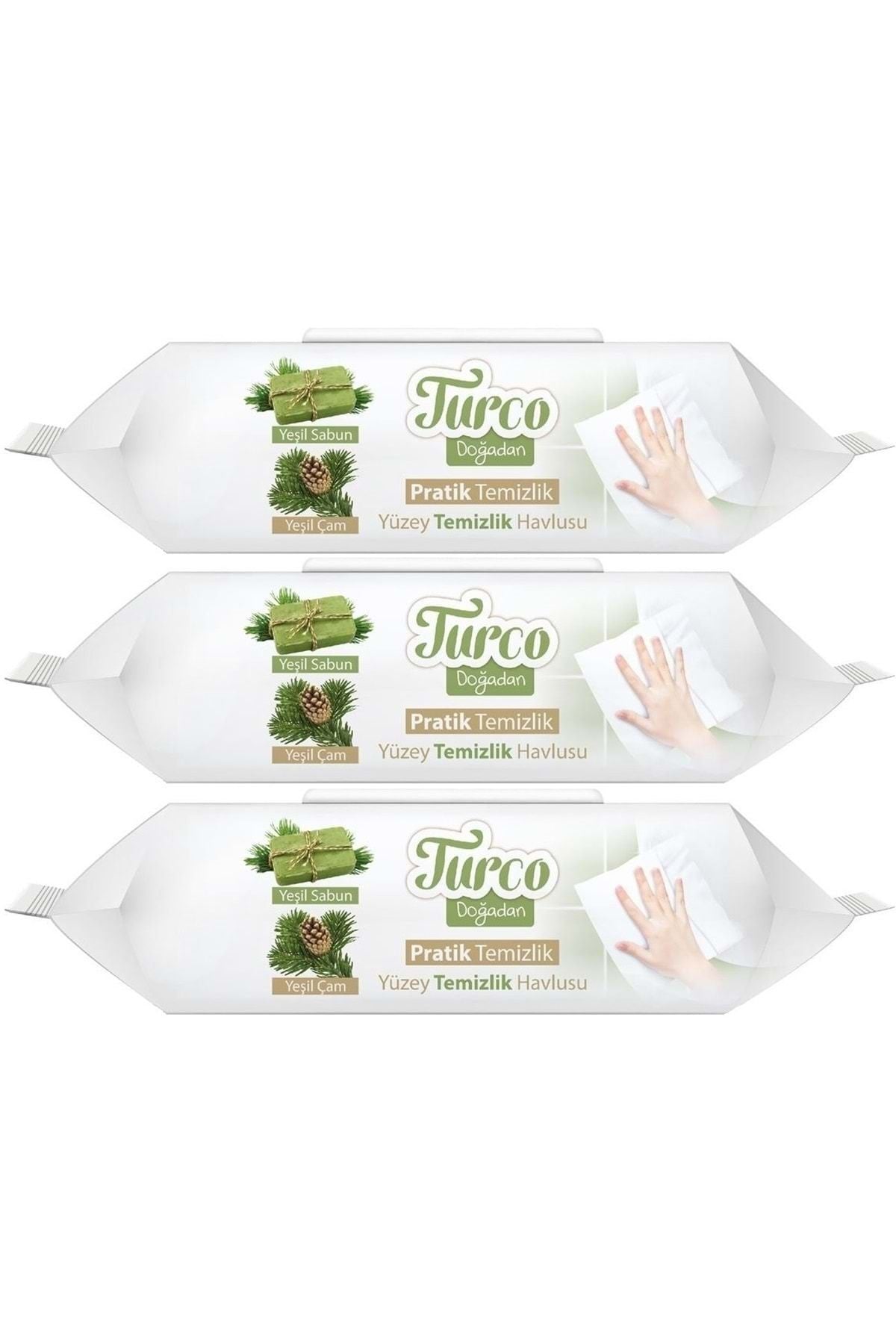 Turco Doğadan Pratik Yüzey Temizlik Havlusu 100 Yaprak Yeşil Sabun/Yeşil Çam (3 Lü Set) 3