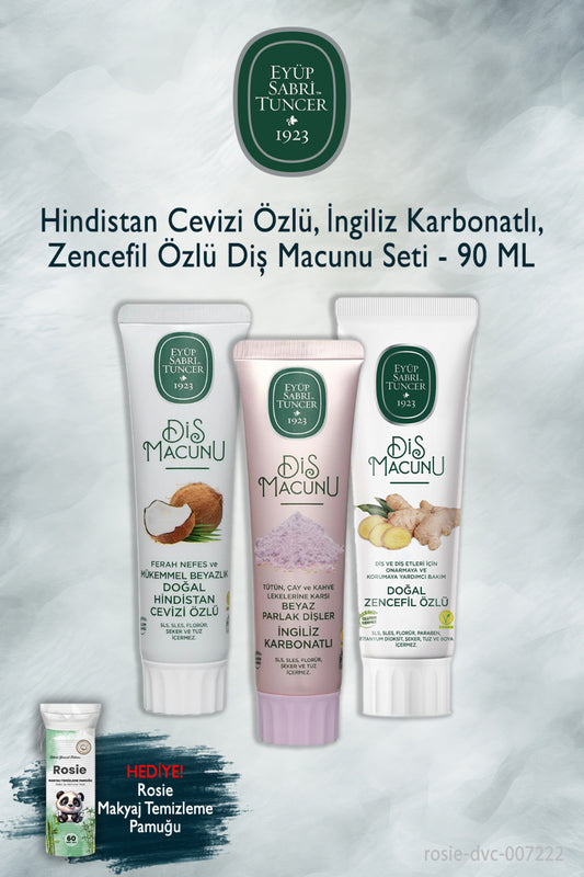 3'lü Hindistan Cevizi, Karbonat, Zencefil 90 ml Diş Macunu, Rosie