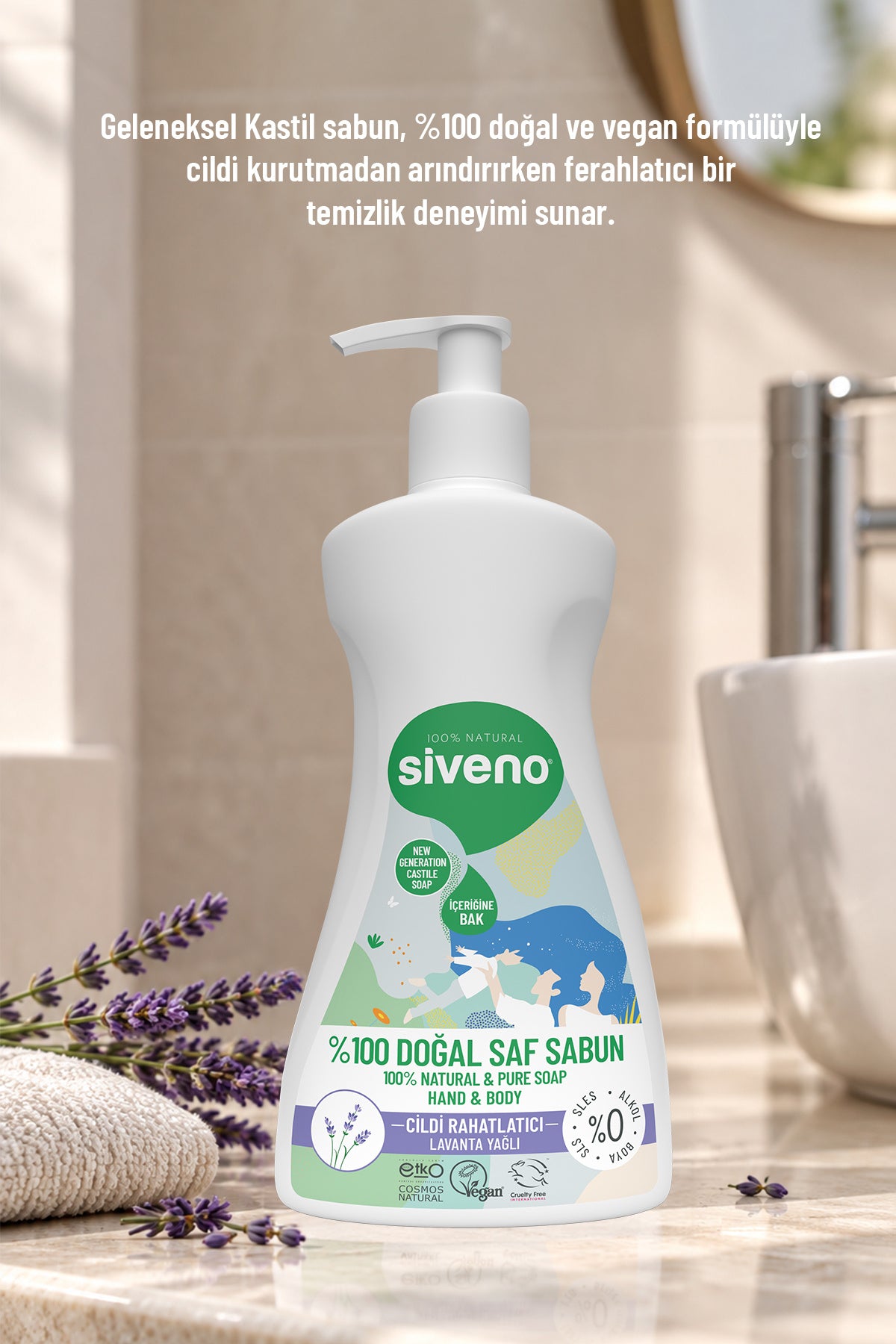 %100 Doğal Sıvı Kastil Sabun Lavanta Yağlı Yoğun Nemlendirici Arındırıcı Bitkisel Vegan 300 ml
