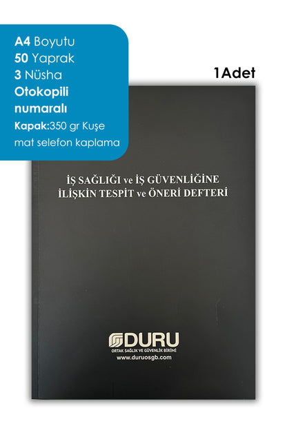 İsg Defteri, Duru Osgb Iş Sağlığı Ve Güvenliği Tespit Ve Öneri Defteri, 50 Sayfalı