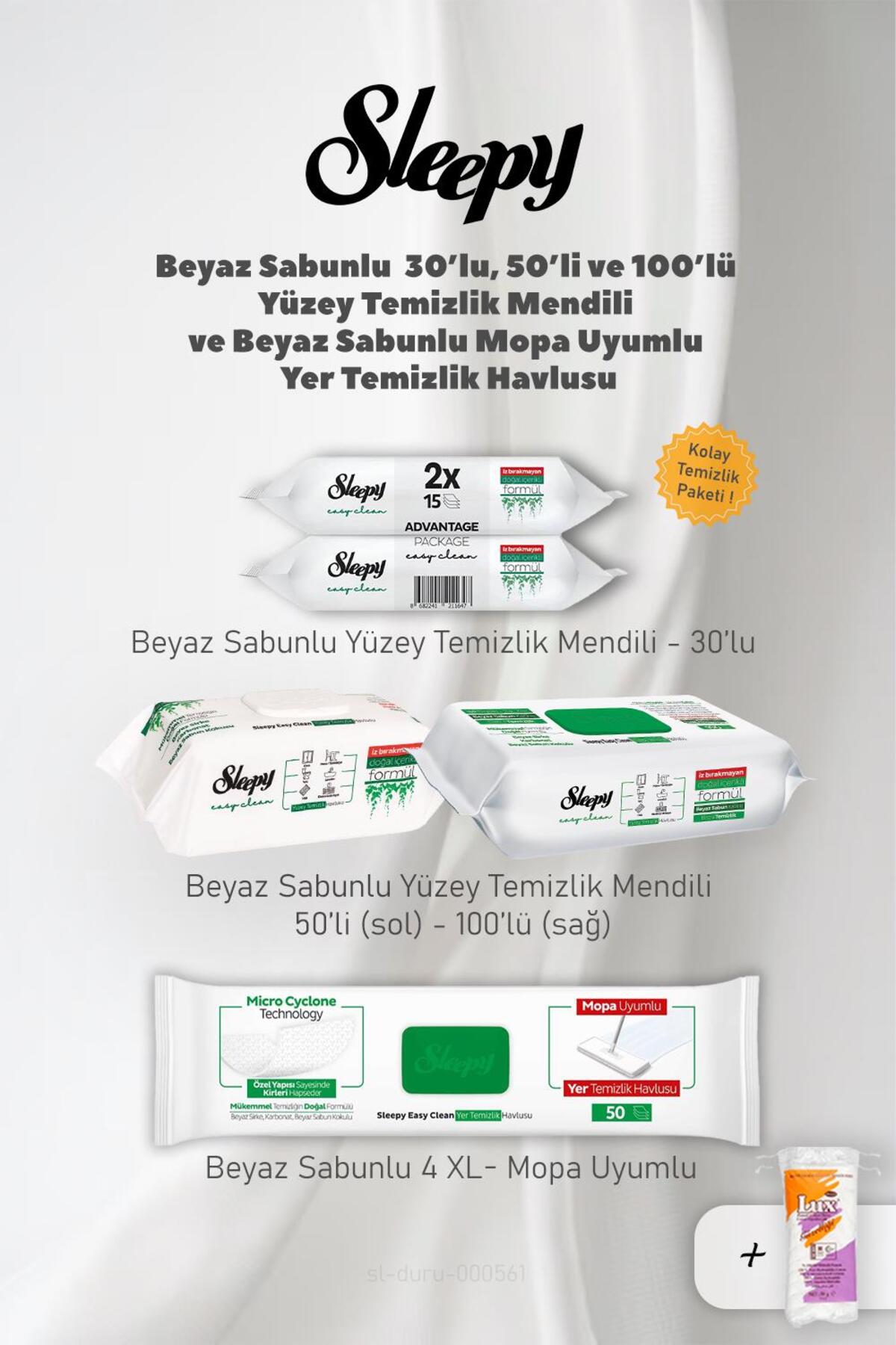 Easy Clean 3 Paket, Beyaz Sabunlu 4 XL Yüzey Temizlik Havlusu ve Pamuk