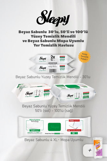 Easy Clean 3 Paket, Beyaz Sabunlu 4 XL Yüzey Temizlik Havlusu ve Pamuk