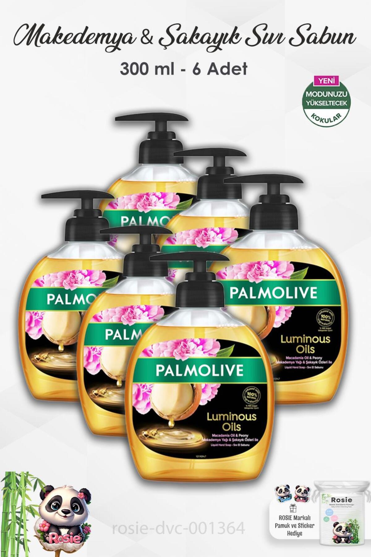 6'lı Set Palmolive Luminous Oils Makedemya & Şakayık Sıvı Sabun 300 ml ve ROSIE