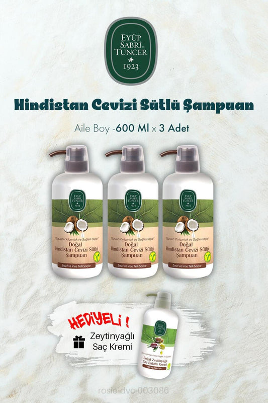 Hindistan Cevizi Sütlü Şampuan 600 ML X 3 ve Saç Kremi Hediyeli
