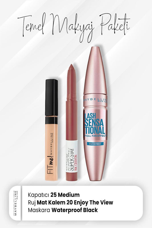 Fit Me Kapatıcı 25, Waterproof Maskara Black ve Crayon Mat Ruj 20 Enjoy
