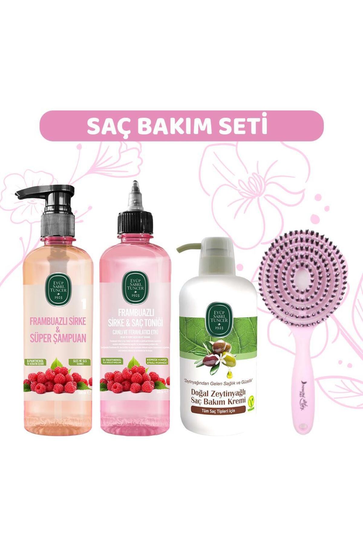 Frambuazlı Şampuan 500 Ml, Tonik 500 Ml, Zeytinyağlı Saç Kremi 600 ml Ve Saç Fırçası