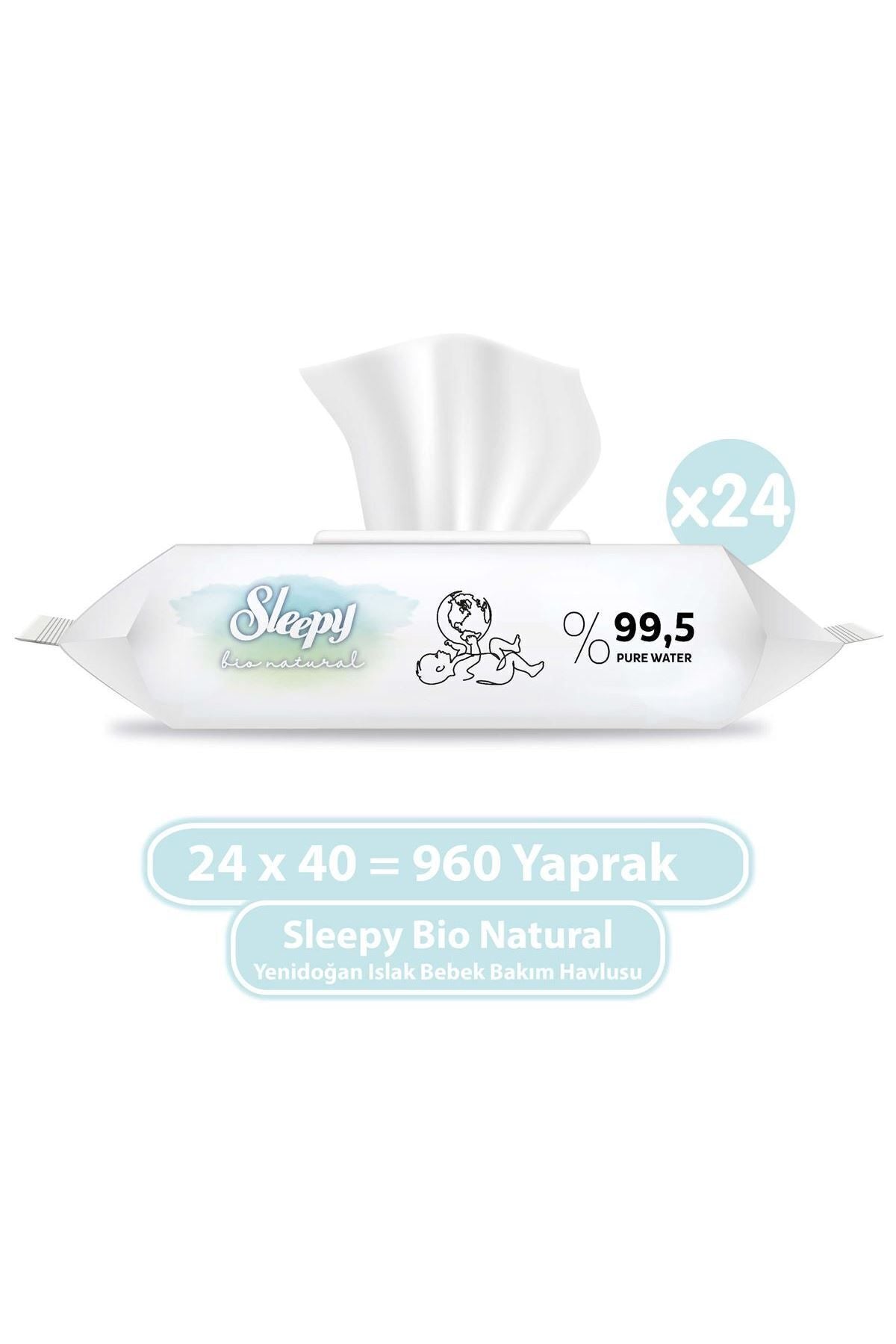 Bio Natural Yenidoğan Islak Bebek Bakım Havlusu 24x40 (960 Yaprak)
