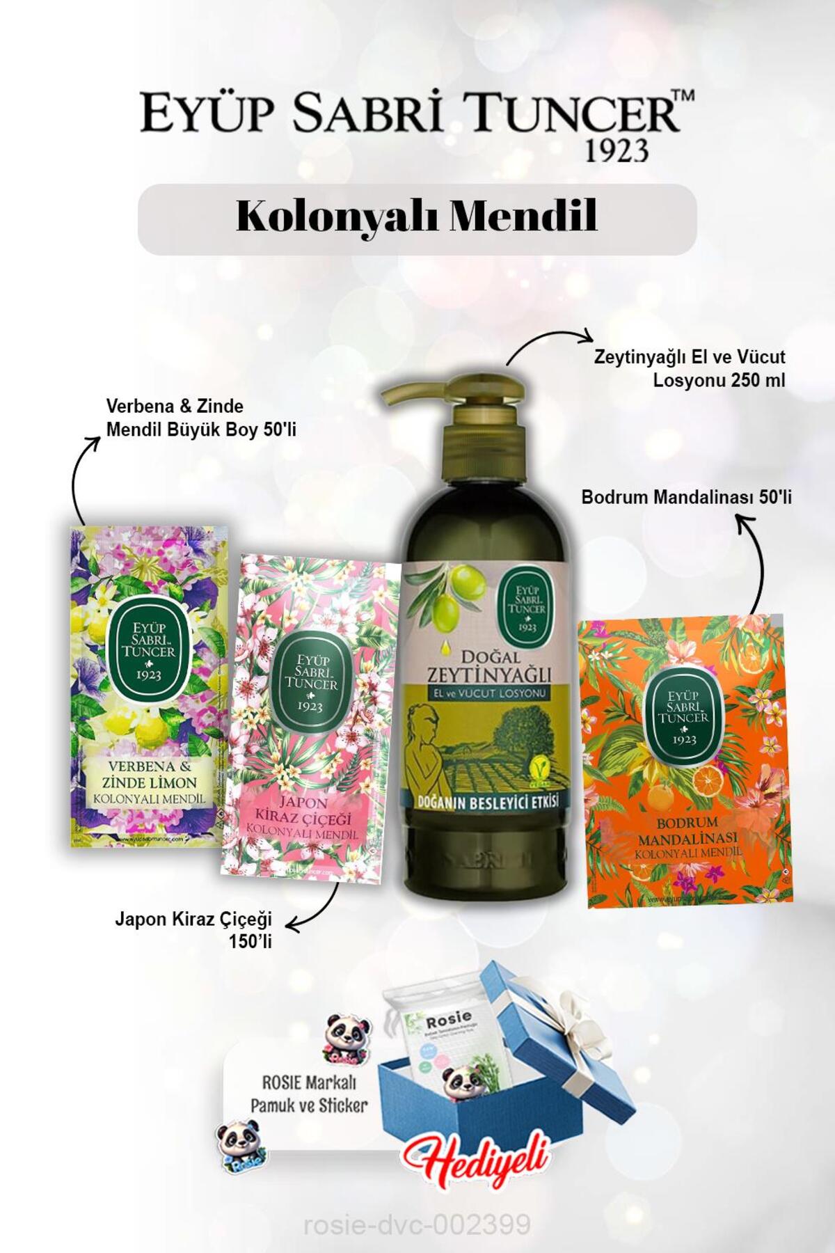 Kolonyalı Mendil Verbena 50'li, Kiraz Çiçeği 150'li, Mandalina 50'li, Zeytinyağlı Losyon 250 ml ve R