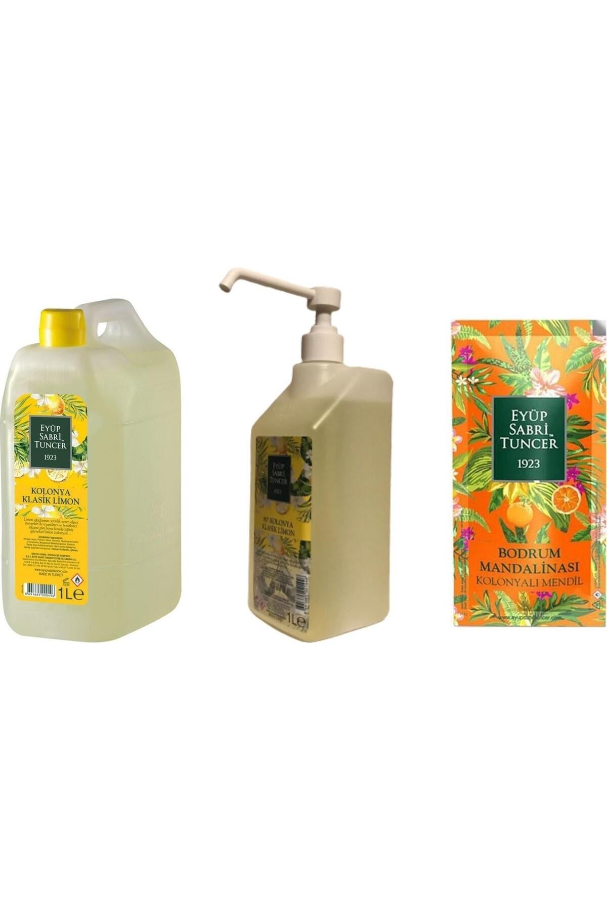 Limon Kolonyası Yedek ve Sprey Şişe 1 Lt, Bodrum Mandalinası Mendil