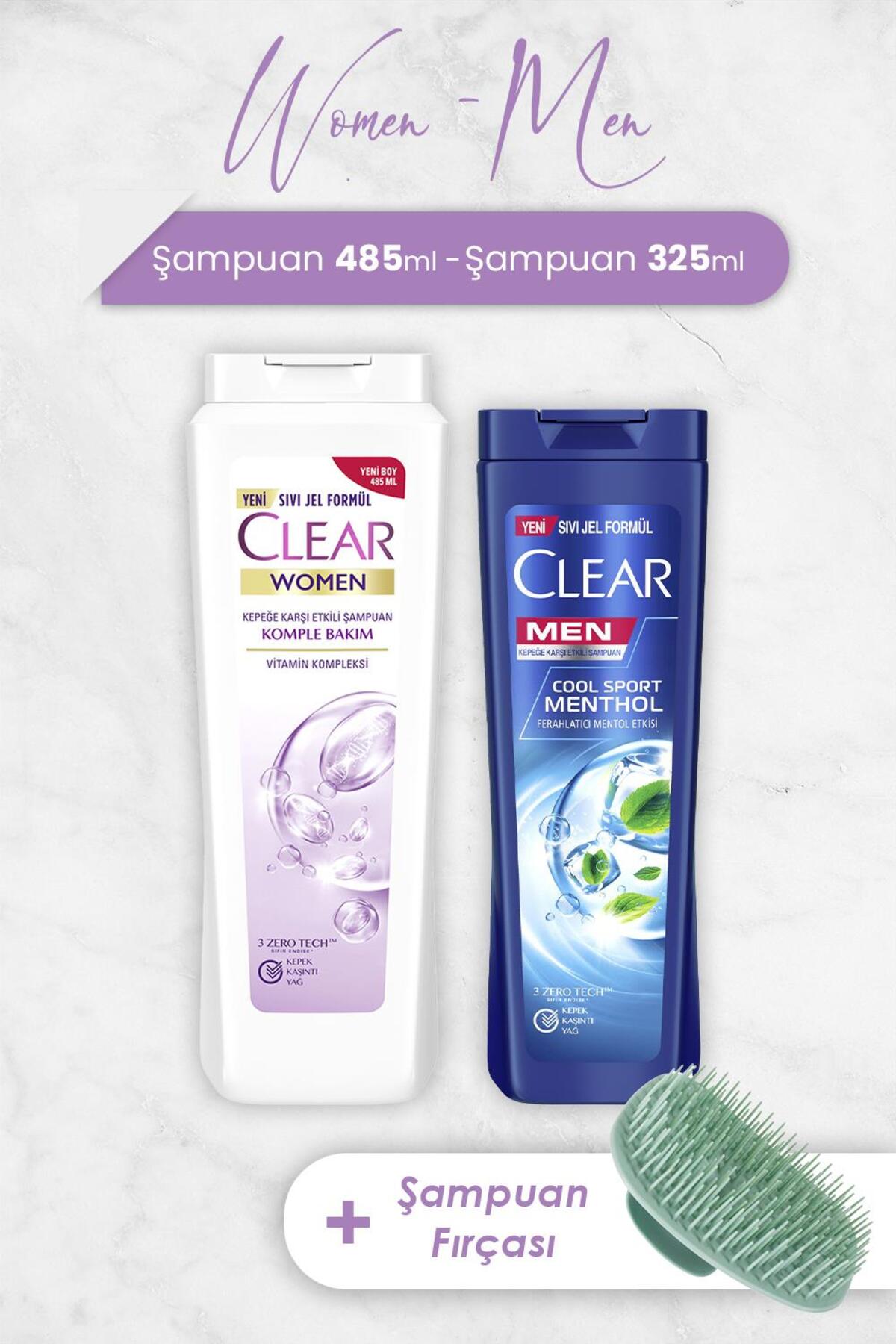 Women Komple Bakım Şampuan 485 ml, Mentol Etkisi 325 ml ve Şampuan Fırçası