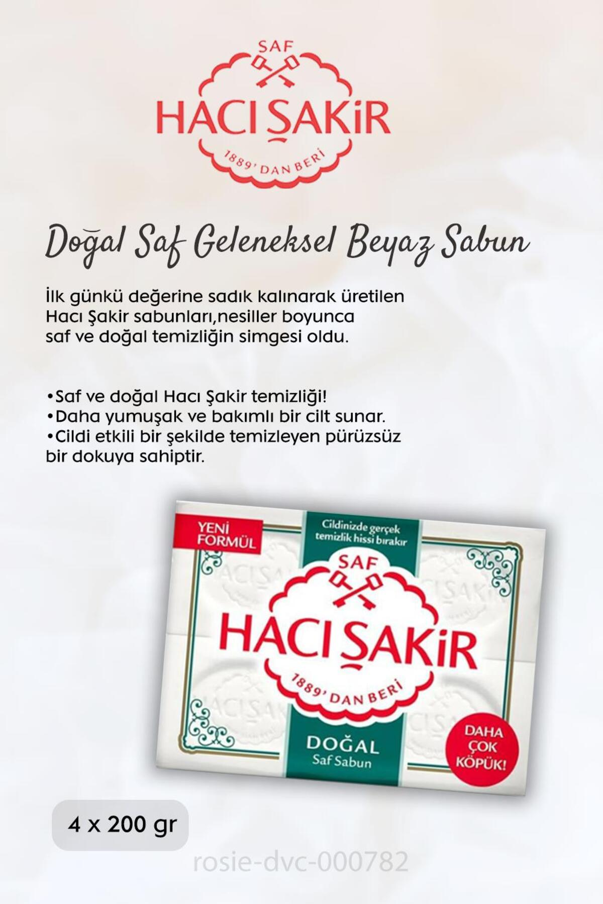 Doğal Saf Geleneksel Beyaz Sabun 4 x 200 gr, Zeytinyağlı Şampuan 500 ml ve ROSIE