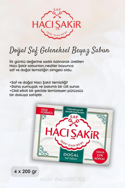 Doğal Saf Geleneksel Beyaz Sabun 4 x 200 gr, Zeytinyağlı Şampuan 500 ml ve ROSIE