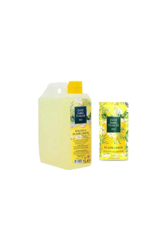 Klasik Limon Kolonyası Yedek Şişe 1 Lt ve Kolonyalı Mendil 150 Adet