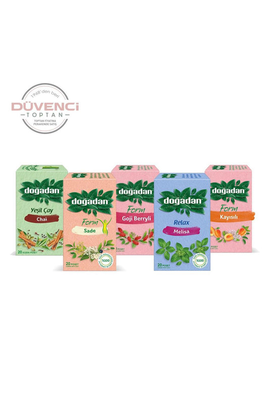 Düvenci Toptan Bitki Çayları Paketi 5' li Model 6 (Melisa, Kayısılı, Goji Berry, Form Çay, Y