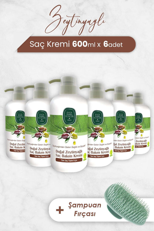 Zeytinyağlı Saç Kremi 600 ml x 6 Adet ve Şampuan Fırçası