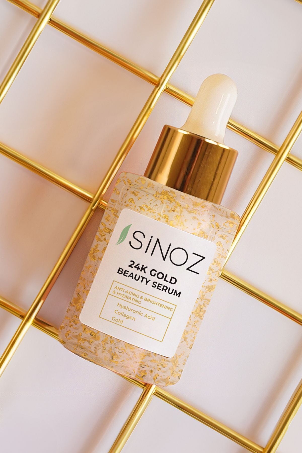 24K Altın Parçacıklı Hyalüronik Asit Kolajen içeren Kırışıklık Karşıtı Cilt Bakım Serumu 30 ml