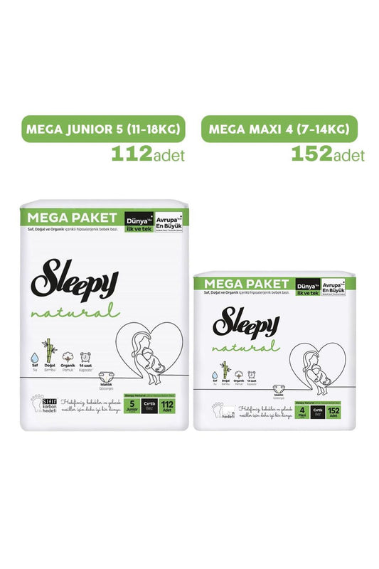 Natural Bebek Bezi Mega Maxi 4 - 152'li ve Mega Junior 5 - 112'li